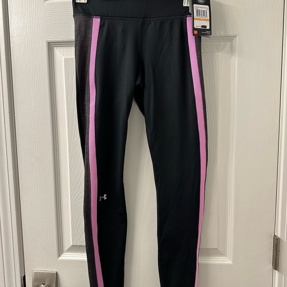 Under Armour Black Leggings with Pink Side Stripe-Size S